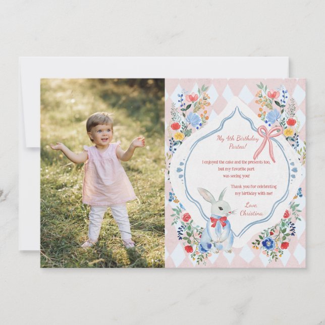 Enchanted Alice in Wonderland Birthday Photo Thank You Card (Front)