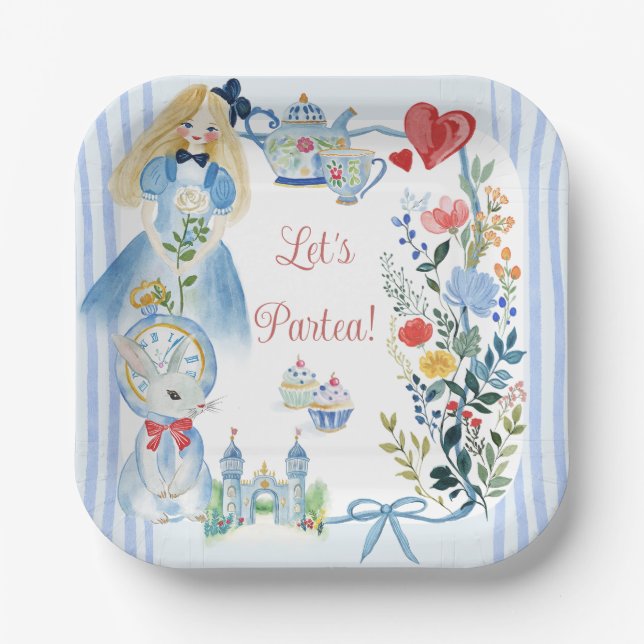 Enchanted Alice in Wonderland Garden Paper Napkin Plates (Front)