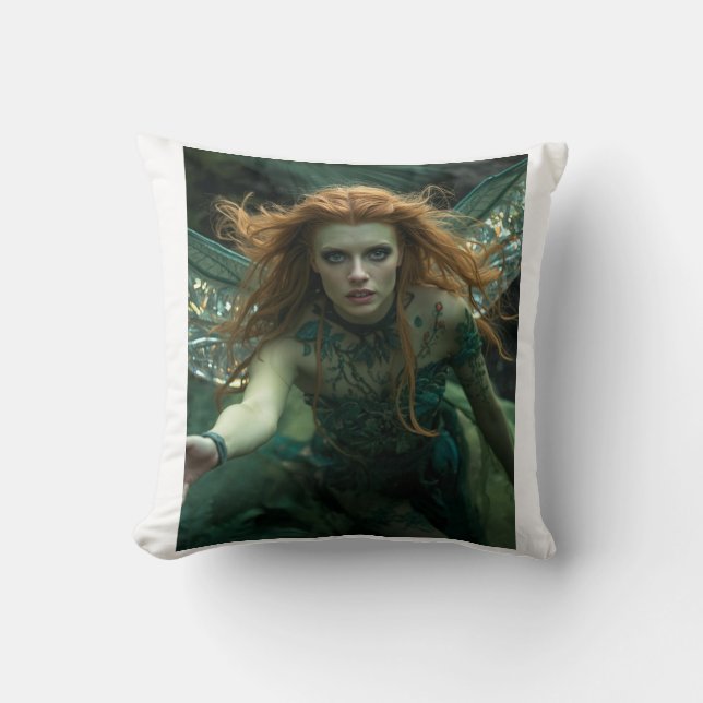 Enchanted Alien Nature Goddess – Crystal Wings  Throw Pillow (Front)
