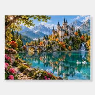 Enchanted Alpine Castle Lake Landscape Foam Board