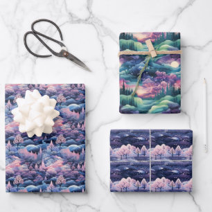 Enchanted Aurora Wonderland: Winter Design Wrapping Paper Sheets