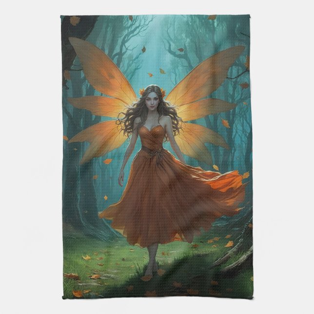 Enchanted Autumn Fairy Thanksgiving Fantasy Art Kitchen Towel (Vertical)