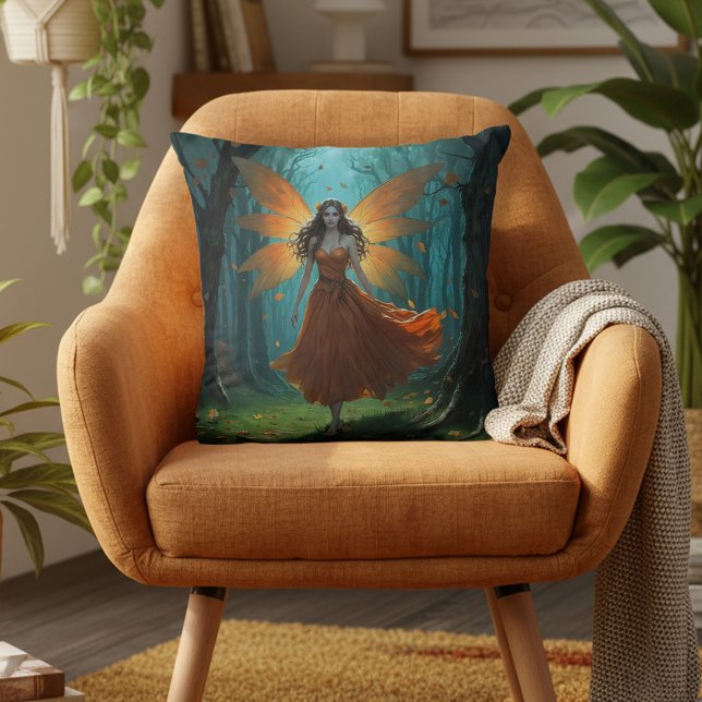 Enchanted Autumn Fairy Thanksgiving Fantasy Art Throw Pillow (Creator Uploaded)