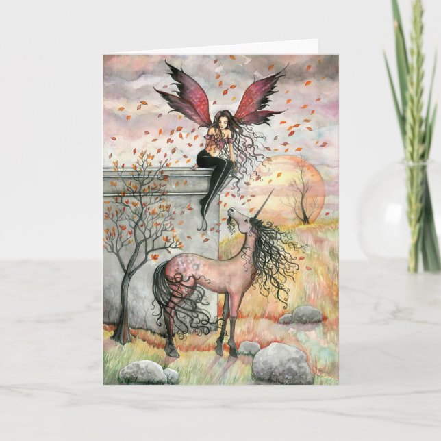 Enchanted Autumn Fairy Unicorn Card (Front)