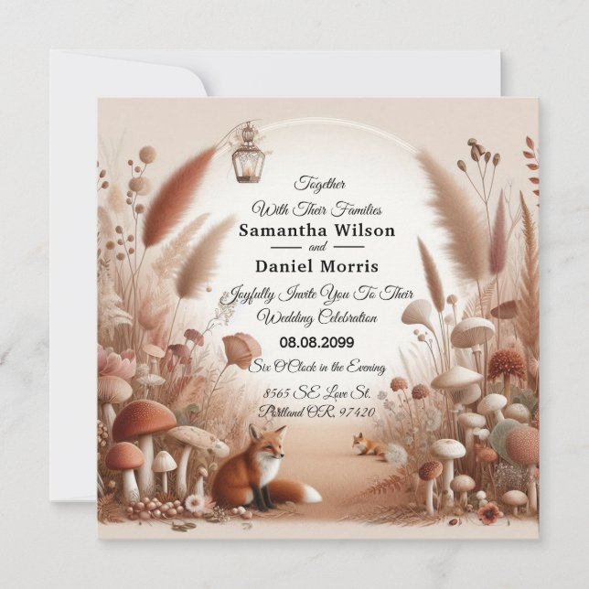 Enchanted Autumn Forest Foxes Wedding Invitation (Front)