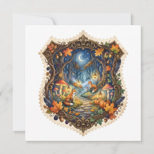 Enchanted Autumn Fox Forest Vintage Halloween Card