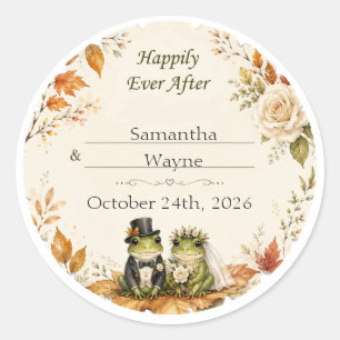 Enchanted Autumn Frog Couple Personalized Wedding  Classic Round Sticker