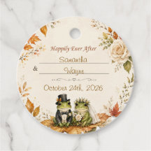 Enchanted Autumn Frog Couple Wedding Favor Tags