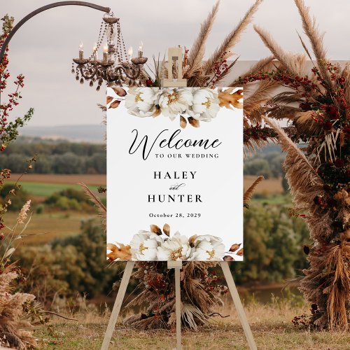 Enchanted Autumn Ivory Floral Wedding Welcome Foam Board