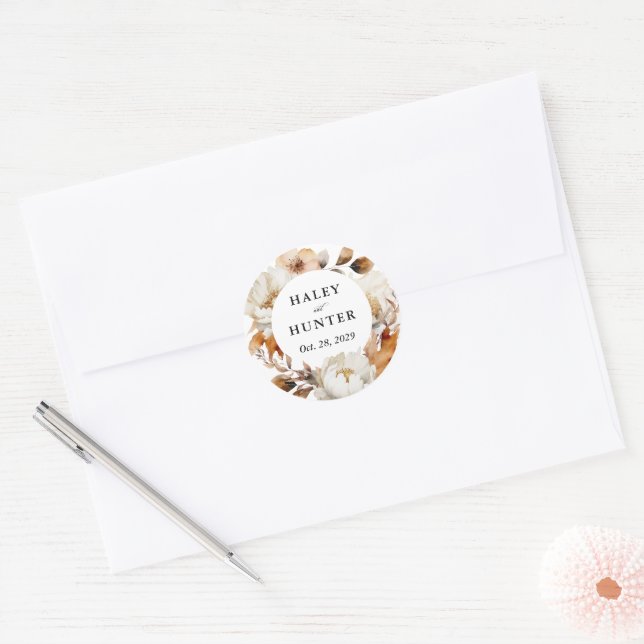 Enchanted Autumn Rustic Blooms Botanical Wedding Classic Round Sticker (Envelope)