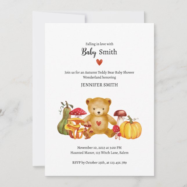 Enchanted Autumn Teddy Bear Baby Shower Invitation (Front)