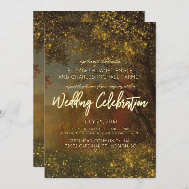 Enchanted Autumn Wedding Invitation | Fairy Lights (Front/Back)