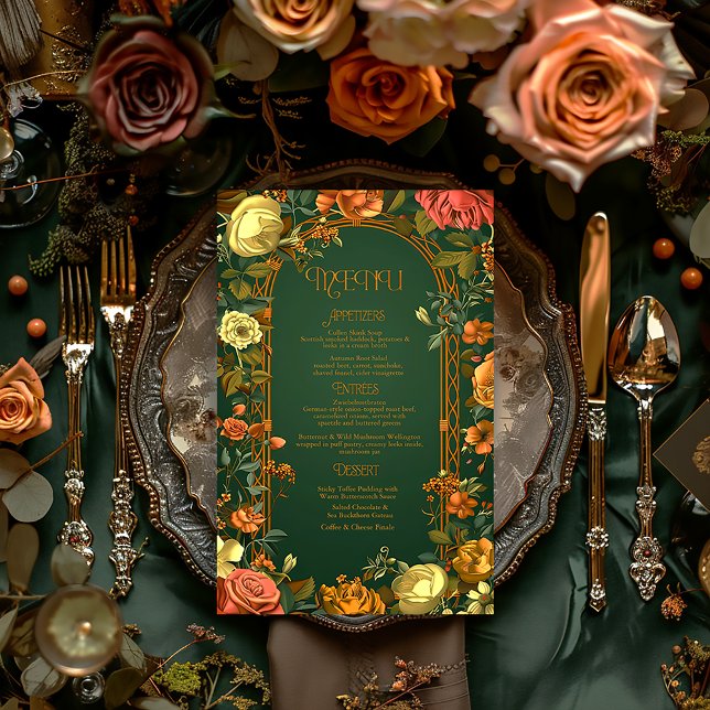 Enchanted Autumn Wedding Menu Card – Druid Hills  (Druid Hills Woodland Floral Wedding Menu)
