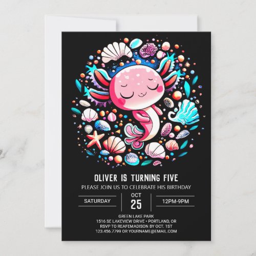 Enchanted Axolotl Childrens Birthday Invitation