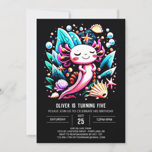 Enchanted Axolotl Cute Birthday Invitation