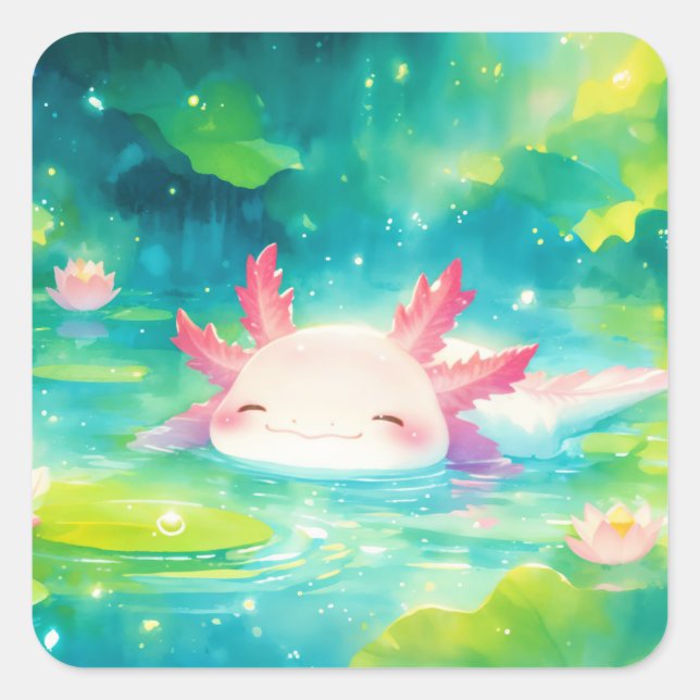 Enchanted Axolotl Pond Bliss Square Sticker (Front)