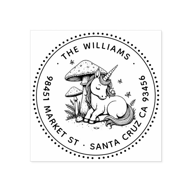 Enchanted Baby Unicorn Toadstool Butterfly Address Rubber Stamp (Imprint)