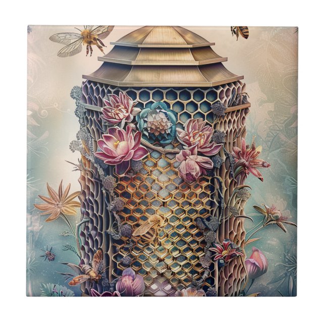 Enchanted Bee Garden Fantasy (1) Ceramic Tile (Front)