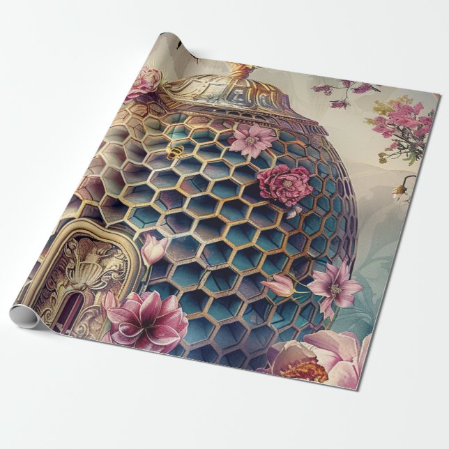 Enchanted Bee Garden Fantasy (7) Wrapping Paper (Unrolled)