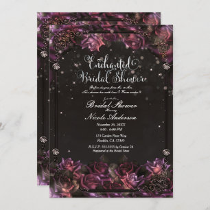Enchanted Berry Roses Dark Floral Garden Bridal Invitation