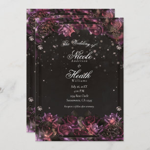 Enchanted Berry Roses Dark Floral Wedding Invitation