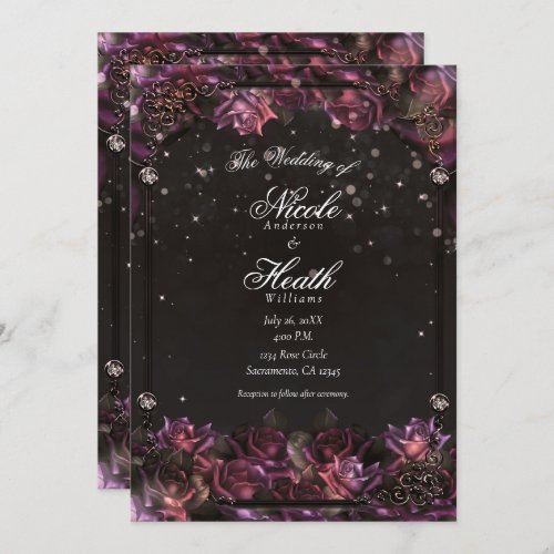 Enchanted Berry Roses Dark Floral Wedding  Invitation