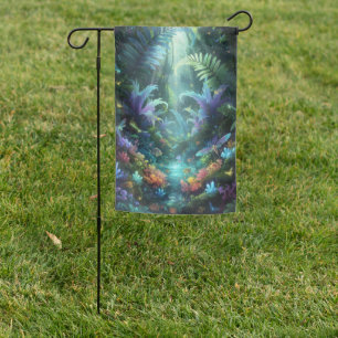 Enchanted Bioluminescent Forest Magical Jungle Garden Flag