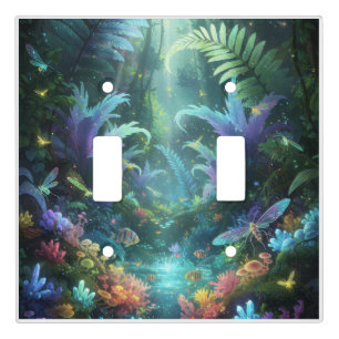 Enchanted Bioluminescent Forest Magical Jungle Light Switch Cover