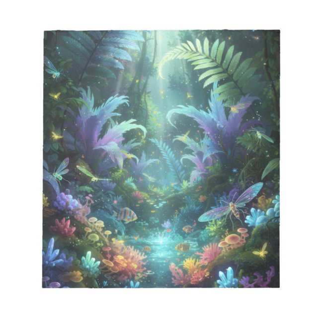 Enchanted Bioluminescent Forest Magical Jungle  Notepad (Front)