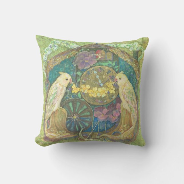 Enchanted Bird & Flower Clock Cushion - Delightful (Front)