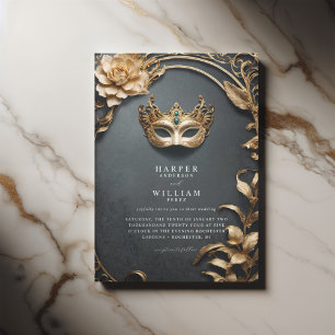 Enchanted black and gold Masquerade Wedding Invitation