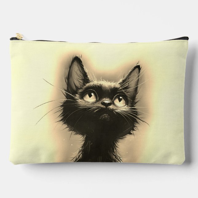 Enchanted Black Cat Golden Accessory Pouch (Front)