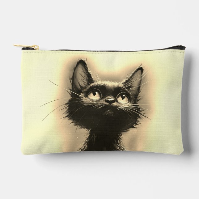 Enchanted Black Cat Golden Accessory Pouch (Front)