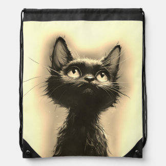 Enchanted Black Cat Golden Drawstring Bag