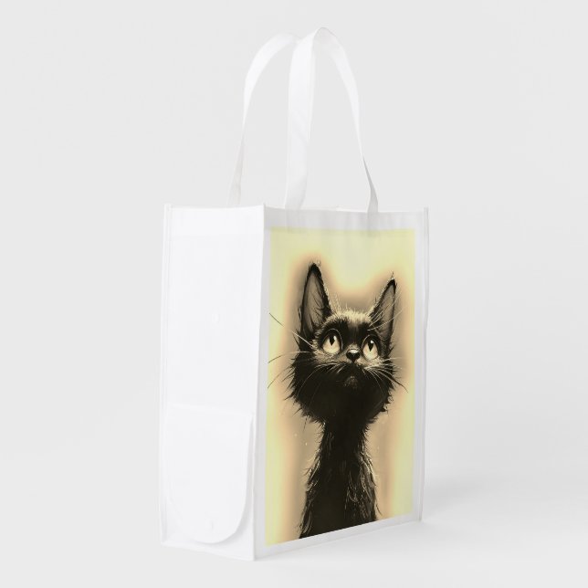 Enchanted Black Cat Golden Grocery Bag (Front Side)
