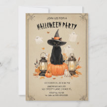 Enchanted Black Cat Halloween Party Invitation