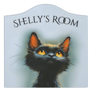 Enchanted Black Cat Kids Room Door Sign