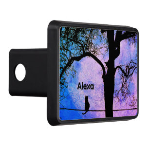 Enchanted Black Cat on a Wire Full Moon Name Hitch Cover