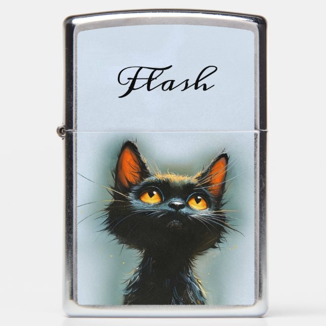 Enchanted Black Cat Personal Zippo Lighter (Front)