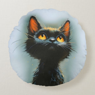 Enchanted Black Cat Round Pillow