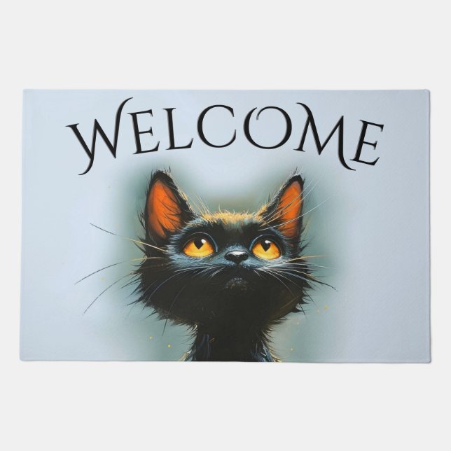 Enchanted Black Cat Welcome Doormat (Front)