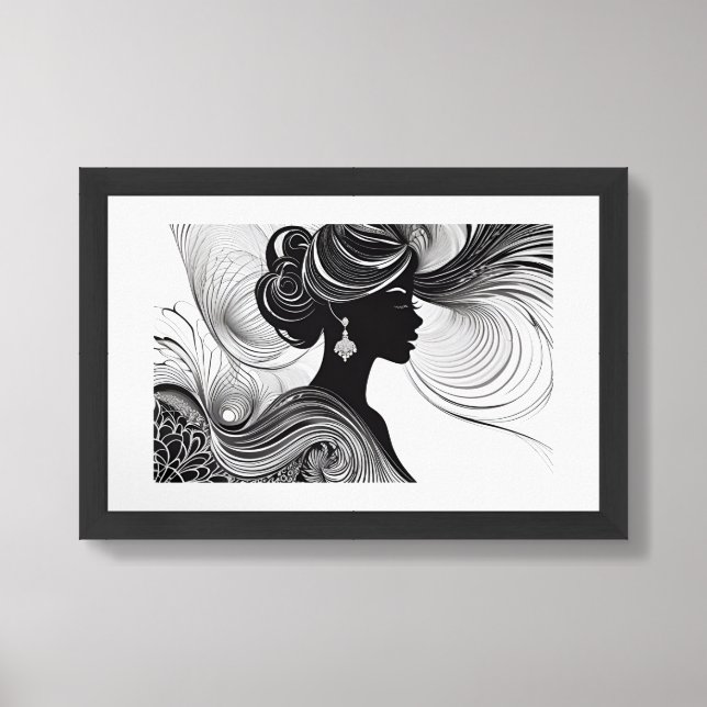 Enchanted Black Silhouette Modern Beautiful Woman Framed Art (Framed Front)