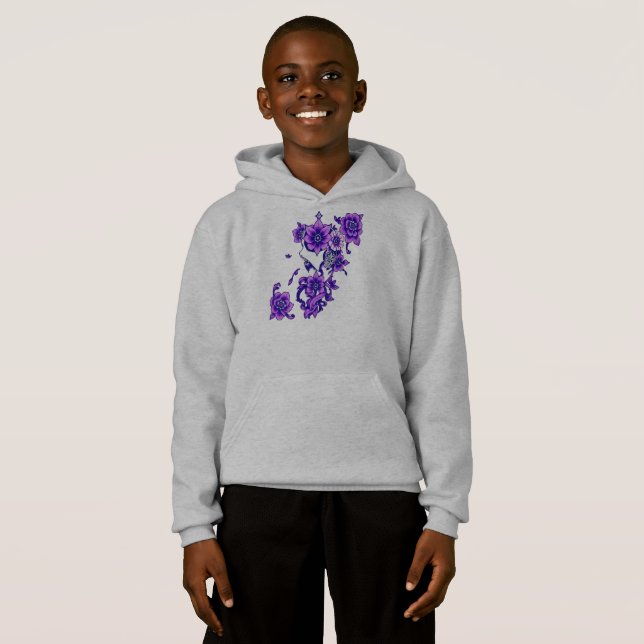  Enchanted Bloom – Mystical Floral Skull Hoodie (Front Full)