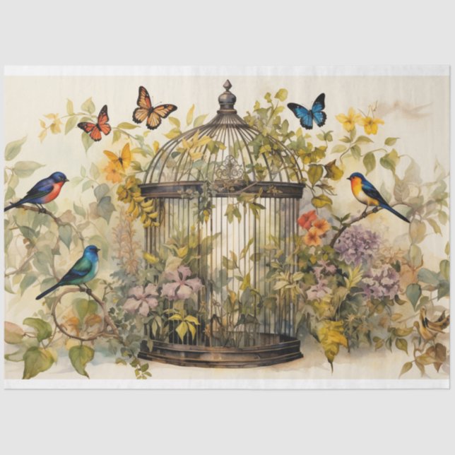 Enchanted Blooms: Birdcage Decoupage Tissue Paper (Front)