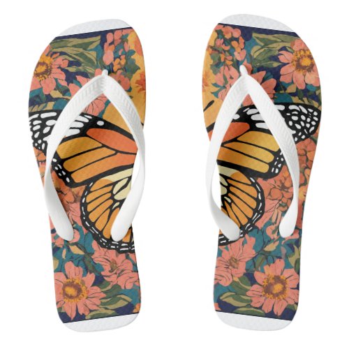 Enchanted Blooms Butterfly  Floral Secret Garden Flip Flops