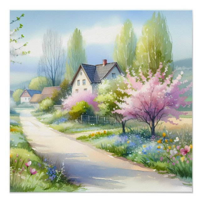 Enchanted Blossom Country Lane Poster (Front)