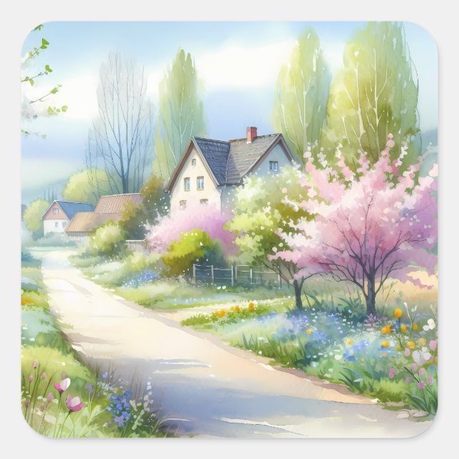 Enchanted Blossom Country Lane Square Sticker (Front)
