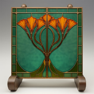 Enchanted Blossom Stained Glass  Ceramic Tile