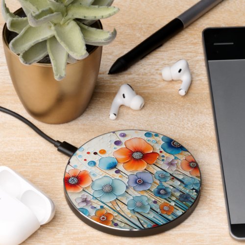 Enchanted Blossoming Meadow Wildflowers Wireless Charger