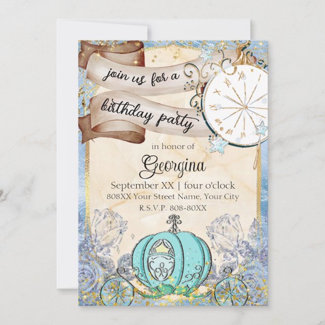 Enchanted Blue Cinderella Fairy Tale Invitation (Front)